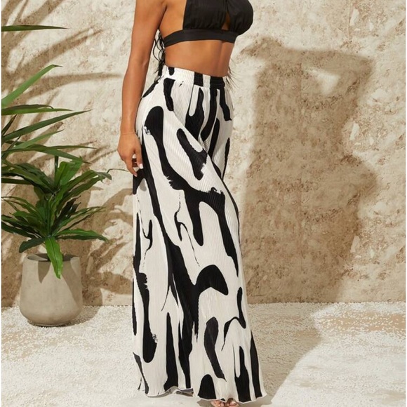 Boho Abstract Print High Waist Wide Leg Palazzo Pants - Picture 7 of 9
